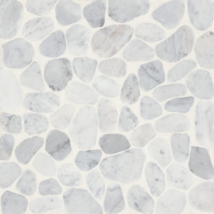 BEDROSIANS Waterbrook 12" x 12" Medium Sliced Pebble Mosaic Tile in White/Gray