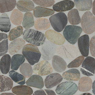 BEDROSIANS Waterbrook 12" x 12" Jumbo Sliced Pebble Mosaic Tilein Gray/Beige/Green