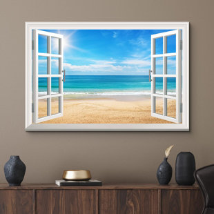 IDEA4WALL Window Scenery " Beach View On A Bright Sunny Day "