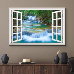 IDEA4WALL Window Scenery " Cascading Running River Waterfall In The Forest "