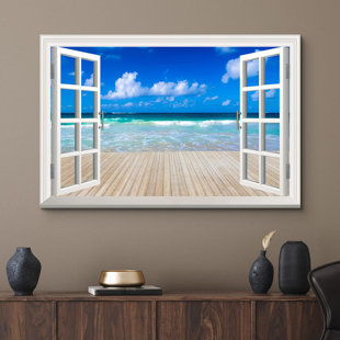 IDEA4WALL Window Scenery " Clear Sea And Wooden Pier "
