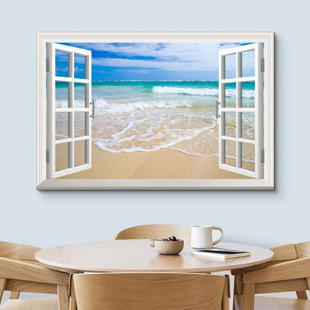 IDEA4WALL Window Scenery " White Waves On The Beach "