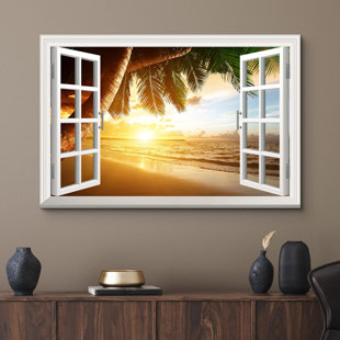 IDEA4WALL Window Scenery " Sunrise On Caribbean Beach "
