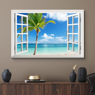 IDEA4WALL Window Scenery " Landscape Palm Tree On Tropical Beach "