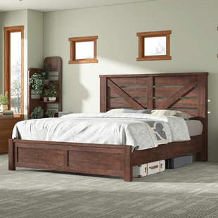 LATITUDE RUN® Farmhouse Bed Frame with 49.2" Barn Door Headboard