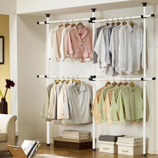 DIRECT ONLINE HOUSWARE Telescopic Double Rail Clothes Wardrobe Organise Hanging Rack Adjustable Storage