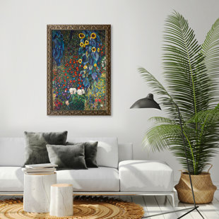 TORI HOME Farm Garden with Sunflowers by Gustav Klimt Framed Original Painting
