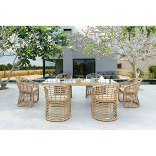 VIG FURNITURE Mina - Outdoor Bamboo Wicker Dining Set