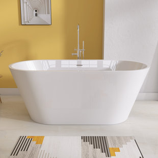 ZEAFIVE Bathtubs 63'' x 29.5'' Freestanding Soaking Acrylic Bathtub Gloss White Modern Stand Alone Tub