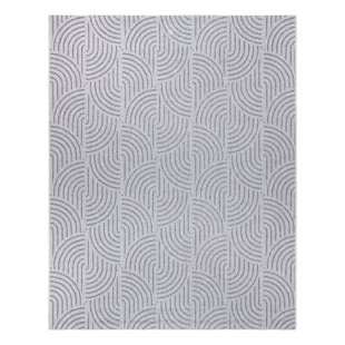 GERTMENIAN Ringley Michele Modern Casual Geometric Tile Waves Gray White Flatweave Indoor/Outdoor Area Rug