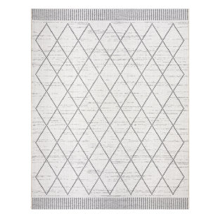 GERTMENIAN Ringley Parcie Casual Modern Geometric Diamond Lattice Gray Ivory Flatweave Indoor/Outdoor Area Rug