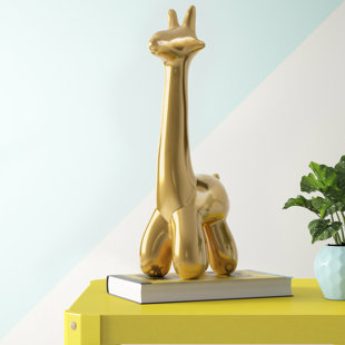 HASHTAG HOME Novelty Glam Ceramic Neutral Giraffe Balloon Animal Figurine