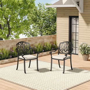 ASTORIA GRAND Bastian Stacking Patio Dining Side Chair with Cushion (Set of 2)