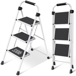 WFX UTILITY™ 3 Step Ladder Folding Stool Heavy Duty Metal Step Ladder