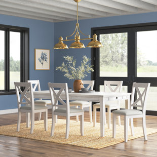 BEACHCREST HOME™ Sevenoaks Extendable Solid Wood Base Dining Table