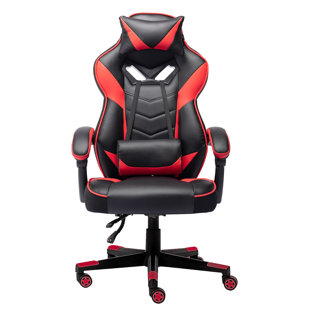 Inbox Zero Adjustable Reclining Ergonomic Faux Leather Swiveling PC & Racing Game Chair in Black/Red