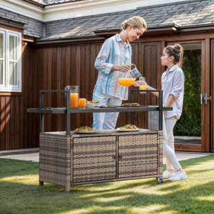 EDROSIE INC 51.2 x 35.4 inch Outdoor Portable Wicker Bar Cart
