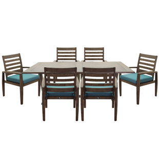 COURTYARD CASUAL FURNITURE 6 - Person Rectangular Teak Outdoor Dining Set with Cushions (Set of 7)