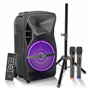 5 Core 12 inch PA Portable Bluetooth Party Speaker Karaoke Boombox + 2 Wireless Mics