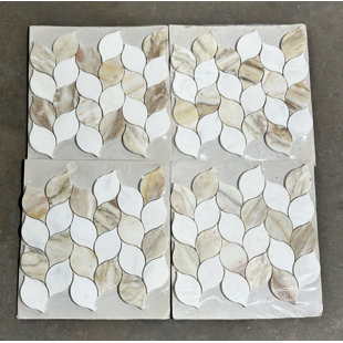 TILEVILLE 12" x 12" Calacatta and Thassos White Marble Leaf Mosaic Wall and Floor Tile