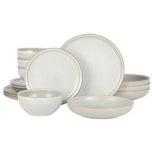 Gibson Elite Beckett Stoneware Matte Reactive Glaze 16 Piece Plates and Bowls Dinnerware Set - Grey (Set of 4)