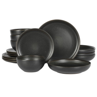 Gibson Elite Beckett Stoneware Matte Reactive Glaze 16 Piece Plates and Bowls Dinnerware Set - Grey (Set of 4)