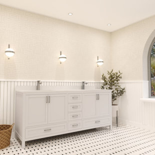 AYNA DECORS Rooh 72'' Free Standing Double Bathroom Vanity with White Quartz Top