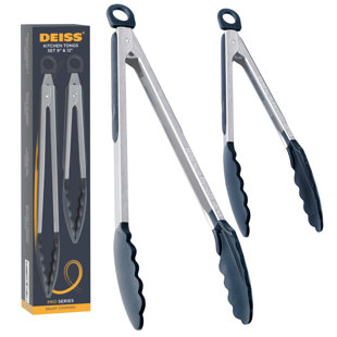 Deiss Pro 2-Piece Kitchen Tongs with Heat Resistant Silicone Tips for Cooking, BBQ - 9'' and 12'' (Set of 2)