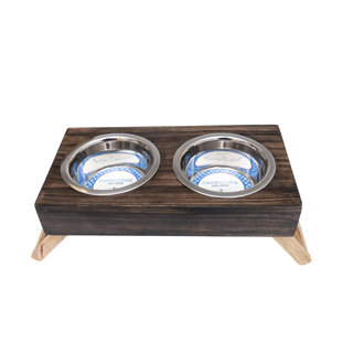 ADOG Country Living Classic Elevated Pet Feeder - Solid Mango Wood with Natural Polished Finish