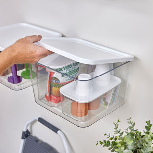 iDesign Storage Bin with Lid & Wall Mount Bracket, The Wallspace Collection - 12" x 12" x 8", Clear Bin