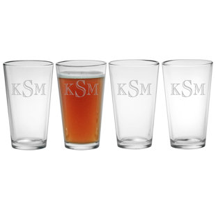 SUSQUEHANNA GLASS Engraver Triple Monogram 16 oz. Pint Glass (Set of 4)