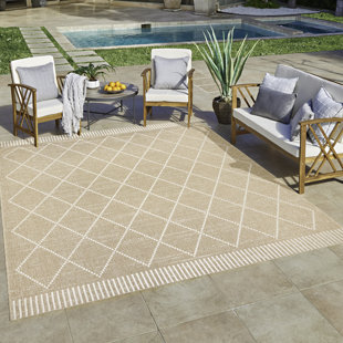 GERTMENIAN Ringley Parcie Casual Modern Diamond Lattice Beige Cream Flatweave Indoor/Outdoor Area Rug