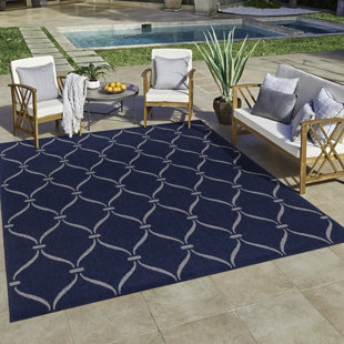 GERTMENIAN Ringley Araceli Casual Transitional Geometric Navy/Beige Flatweave Indoor/Outdoor Area Rug
