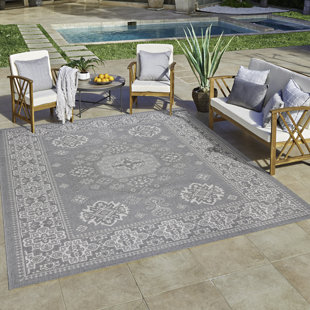 GERTMENIAN Ringley Gavin Traditional Bohemian Medallion Border Gray Cream Flatweave Indoor/Outdoor Area Rug