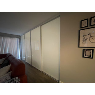 DOORS22 4 Panel Frosted Glass Sliding Room Divider - Aluminum Frame with Silent Glide technology