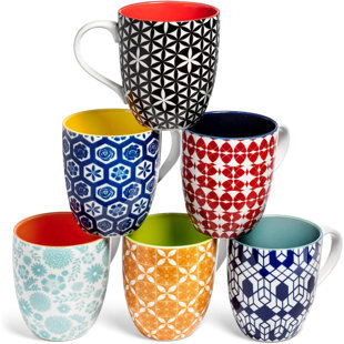 INISEP Coffee Mugs Set of 6 Modern Colorful Porcelain Mugs