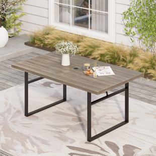 HOKKU DESIGNS Romio Metal Frame Wood-like Outdoor Patio Dining Table
