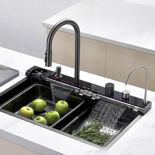 KS2207 Lefton 304 Stainless Steel Kitchen Workstation Sink with Pull-down Faucet, Grey