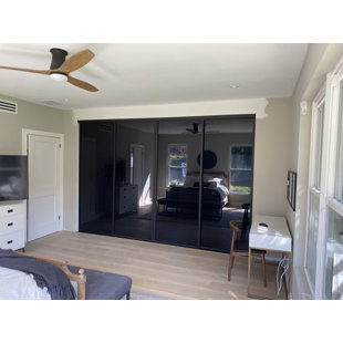 DOORS22 4 Panel Smoked Glass Sliding Room Divider - Aluminum Frame with Silent Glide technology