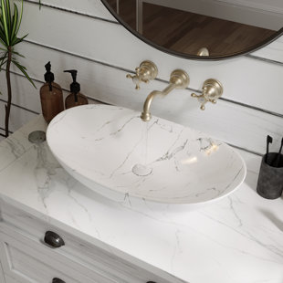 DeerValley 23" x 14'' White Oval Ceramic Bathroom Vessel Sink Above Counter Basin