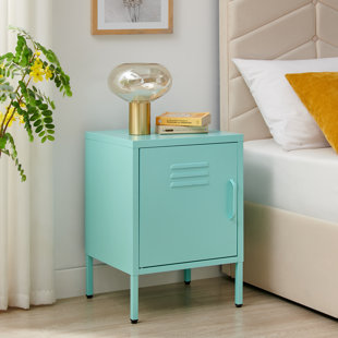 FURNITURE BOX Tekki Metal Single Door Locker Style Bedside Table - Modern Industrial Style