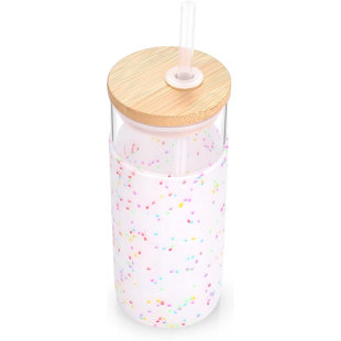 INISEP 20 oz Glass Tumbler Glass Water Bottle Straw
