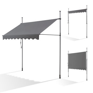 Canopee 118"W x 59"D No-Drill Manual Awning Retractable for Patio Gray