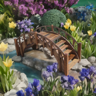 SAMS GAZEBOS Fairy Tale Wood Garden Stair Bridge with Cross Halving Lattice Railings 33 inches