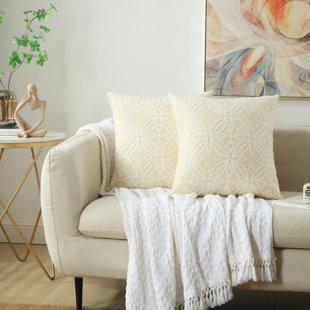 NORDECO HOME Embroidery Pillow Cover Geometry Cotton Canvas Coiling Embroidery Pillow Cover (Set of 2)