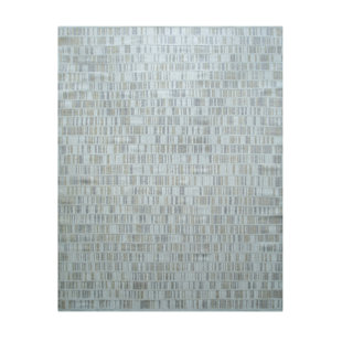 EORC Stylish and Durable Geometric Hand-Knotted Striped Wool Flat Indoor Ivory Rectangular Area Rugs