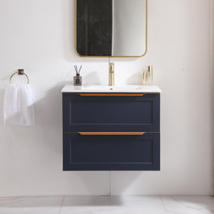 WINSTON PORTER Jamya 30'' Dark Gray Modern Wall Mounted Single Bathroom Vanity with Ceramic Vanity Top