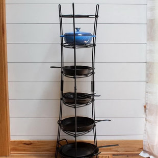 Lodge 6-Tier, Kitchen And Pantry Cast Iron Cookware Storage Organizing Tower, Steel Construction, Matte Black , 32.67" X 20.19" X 6"
