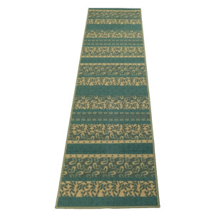 PURHOME Fleur De Lys Teal Blue Slip Resistant Low Pile Runner Rug