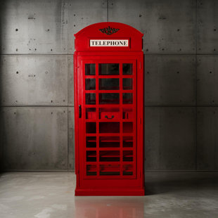 ALCOTT HILL® Chiharu London English Phone Booth – Red Wine Rack, Bar, Liquor/Drinks Cabinet 81”